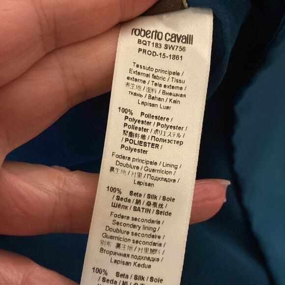 Roberto Cavalli Elegant teal  and Gold Floral mini dress, US6 - Picture 12 of 12